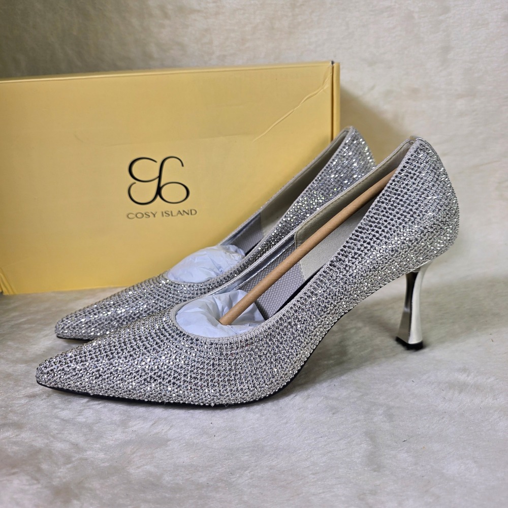 Cosy Island EternalPace Diamond Pointed Toe Heels Pumps Silver Womens 6.5 New